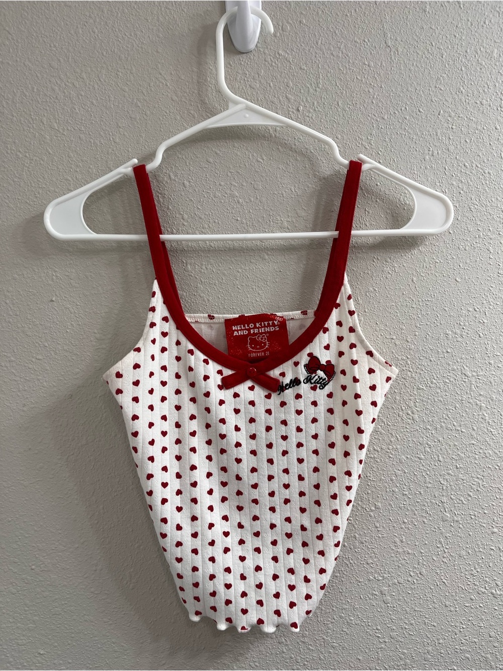 Forever 21 White Tank Top with Red Heart Print